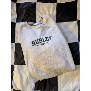 Hurley Mens Crew Neck‎ Pullover Sweatshirt Heather Gray Embroidered Logo